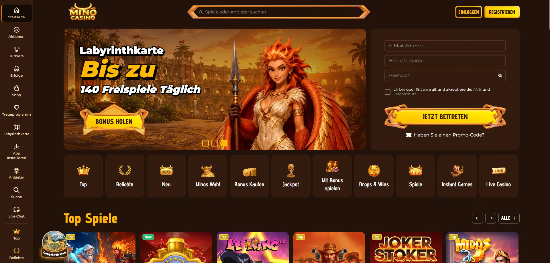 Mino Casino Übersicht – Spieleplattform mit Slots, Live-Casino und Sportwetten