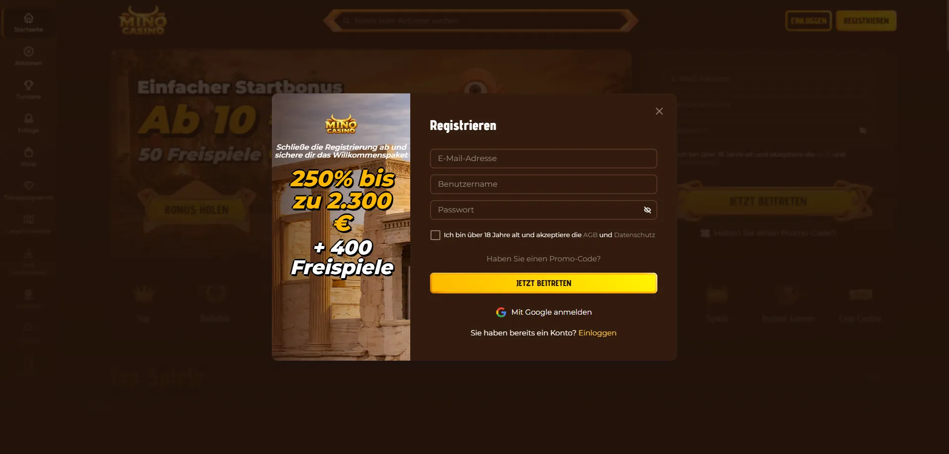 Mino Casino Registrierung – in wenigen Schritten zum Spielerkonto
