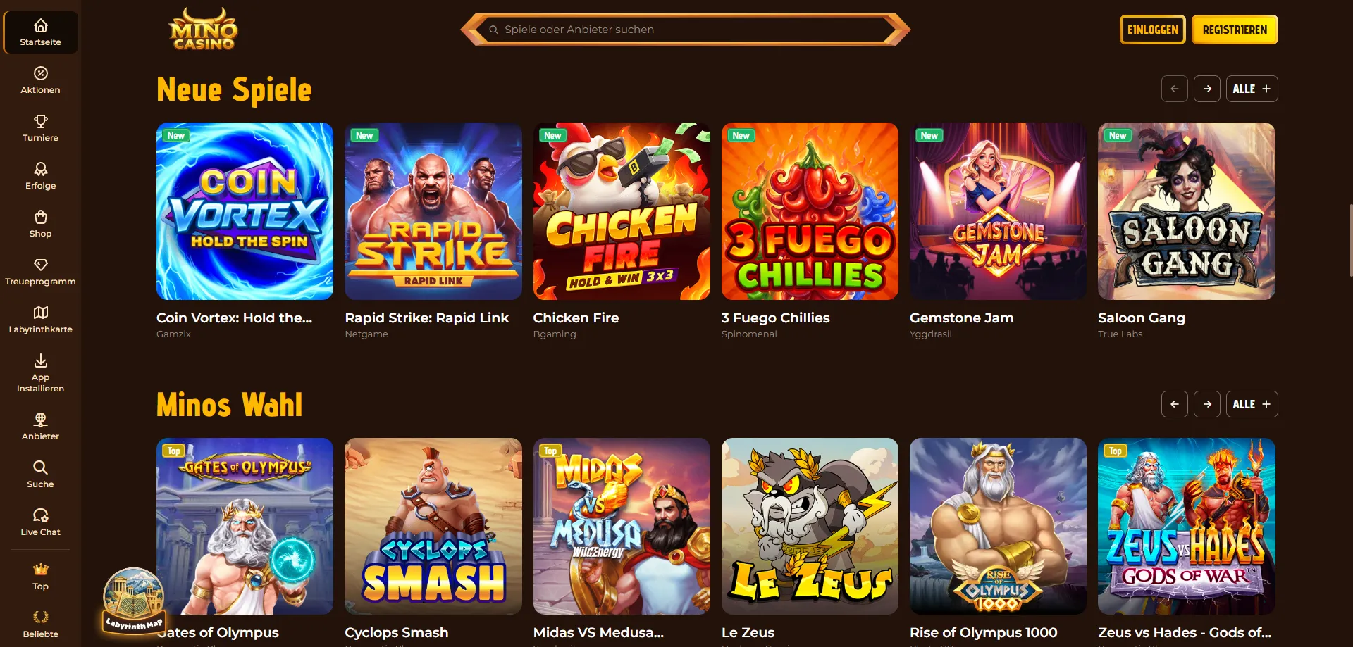 Mino Casino Spieleauswahl – Slots, Tischspiele und Live-Dealer-Optionen